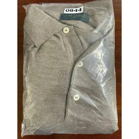 Vintage Tom James‎ Men's Polo Shirt Long Sleeve Size XXL Gray Wool Silk Cashmere - Picture 10 of 10